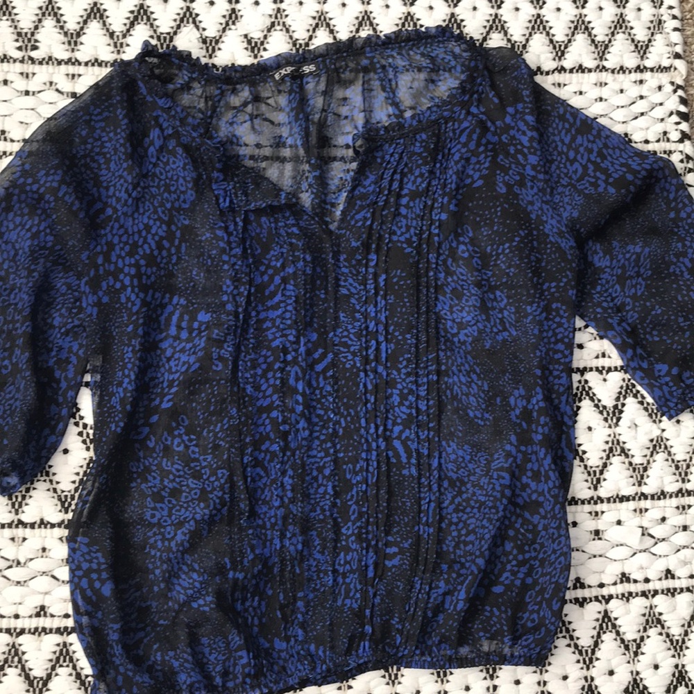 Express sheer royal blue and black blouse